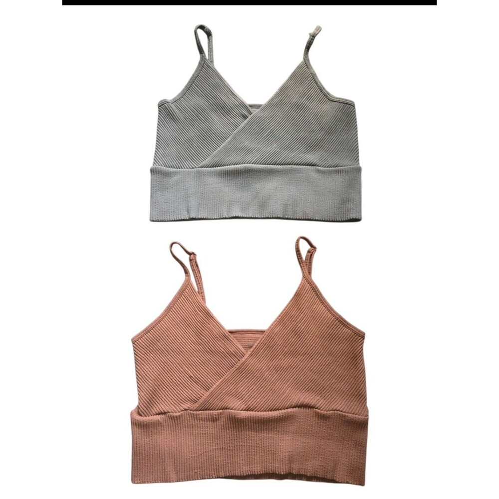 Ribbed Cropped Cami - Gray & Dusty Rose - M/L